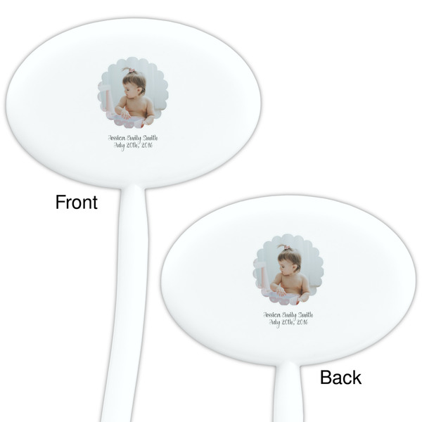 Baby Girl Photo White Plastic 7" Stir Stick - Double Sided - Oval - Front & Back