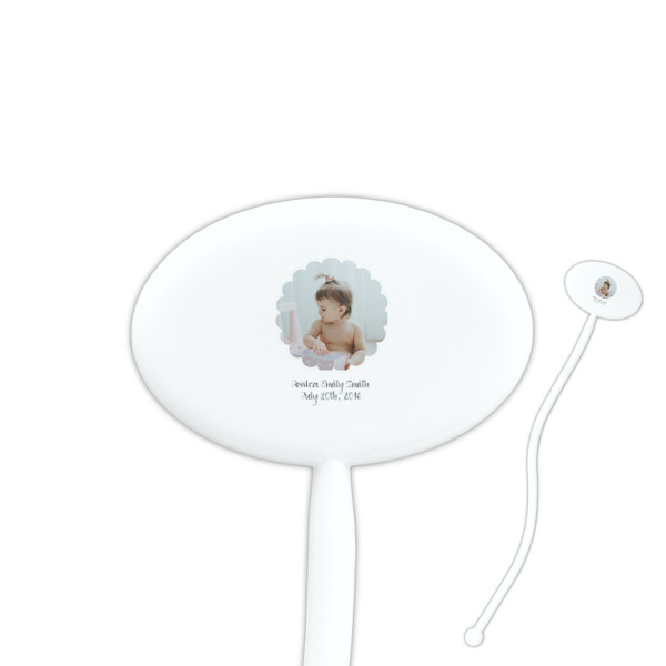 Custom Baby Girl Photo 7" Oval Plastic Stir Sticks - White - Single Sided