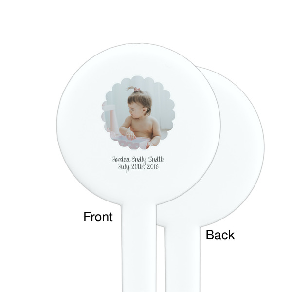 Baby Girl Photo White Plastic 7" Stir Stick - Single Sided - Round - Front & Back