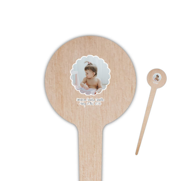 Custom Baby Girl Photo 4" Round Wooden Food Picks - Double Sided