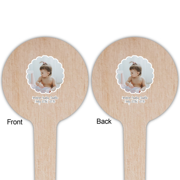 Baby Girl Photo Wooden 4" Food Pick - Round - Double Sided - Front & Back