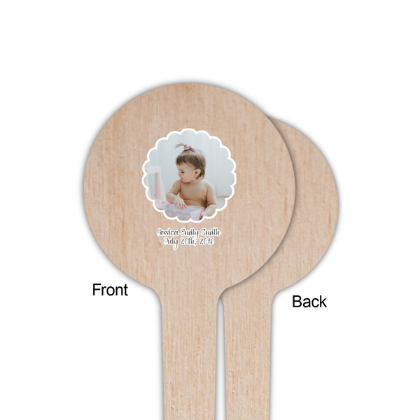 Baby Girl Photo Wooden 4" Food Pick - Round - Single Sided - Front & Back