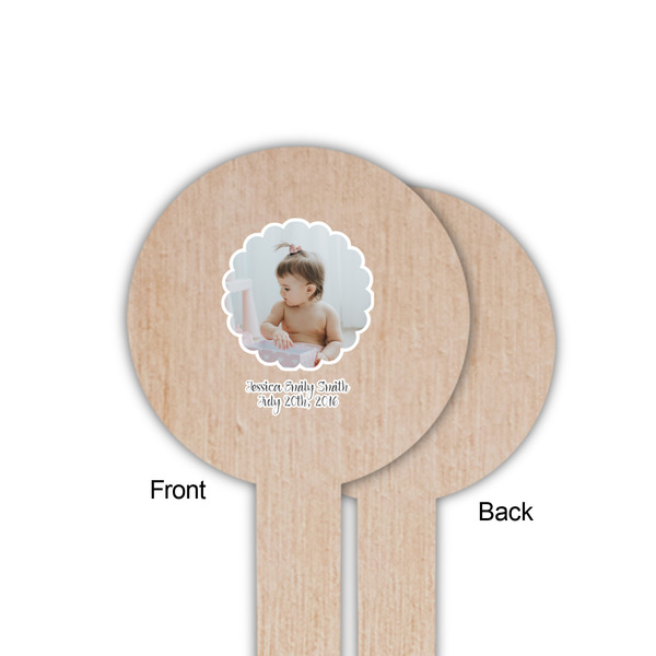 Baby Girl Photo Wooden 6" Food Pick - Round - Single Sided - Front & Back