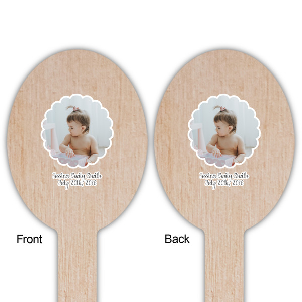 Baby Girl Photo Wooden Food Pick - Oval - Double Sided - Front & Back