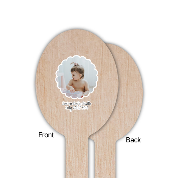 Baby Girl Photo Wooden Food Pick - Oval - Single Sided - Front & Back