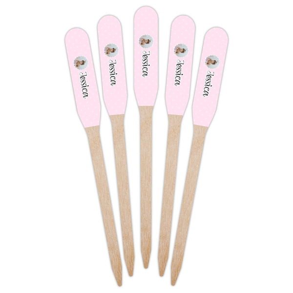 Baby Girl Photo Wooden Food Pick - Paddle - Fan View