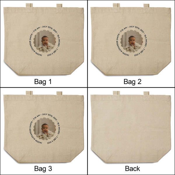 Baby Boy Photo 3 Reusable Cotton Grocery Bags - Front & Back View