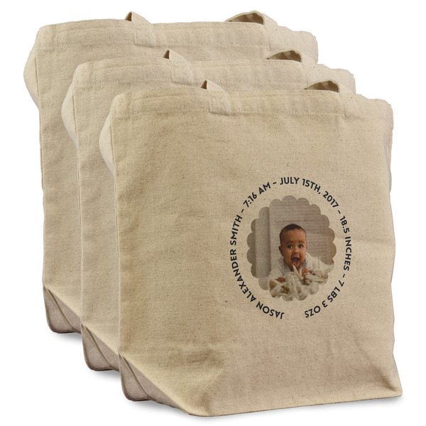 Custom Baby Boy Photo Reusable Cotton Grocery Bags - Set of 3