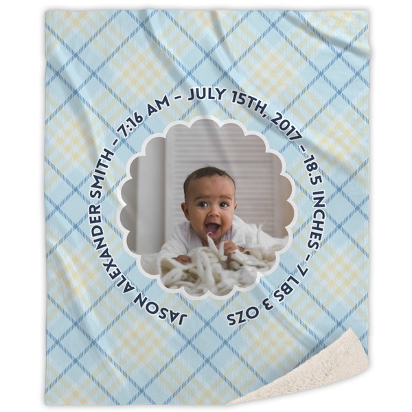 Custom Baby Boy Photo Sherpa Throw Blanket - 50"x60" (Personalized)