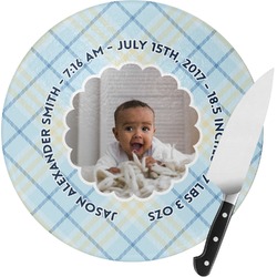 Baby Boy Photo Round Glass Cutting Board - Small (Personalized)
