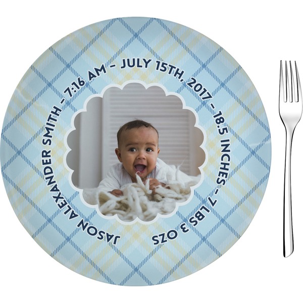 Custom Baby Boy Photo Glass Appetizer / Dessert Plate 8" (Personalized)