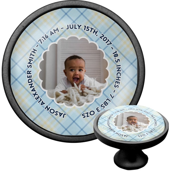 Custom Baby Boy Photo Cabinet Knob (Black) (Personalized)