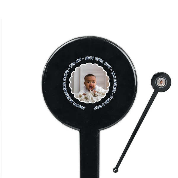 Custom Baby Boy Photo 7" Round Plastic Stir Sticks - Black - Single Sided