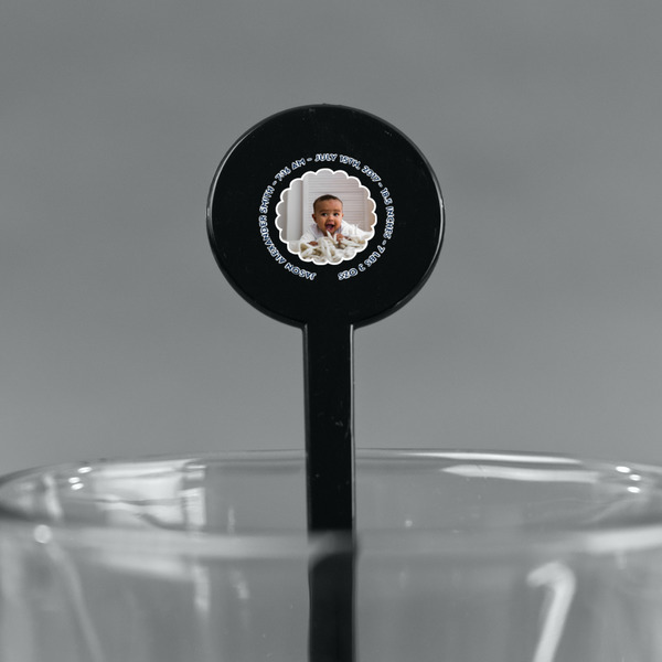 Baby Boy Photo Black Plastic 7" Stir Stick - Round - Main