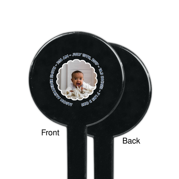 Baby Boy Photo Black Plastic 7" Stir Stick - Single Sided - Round - Front & Back