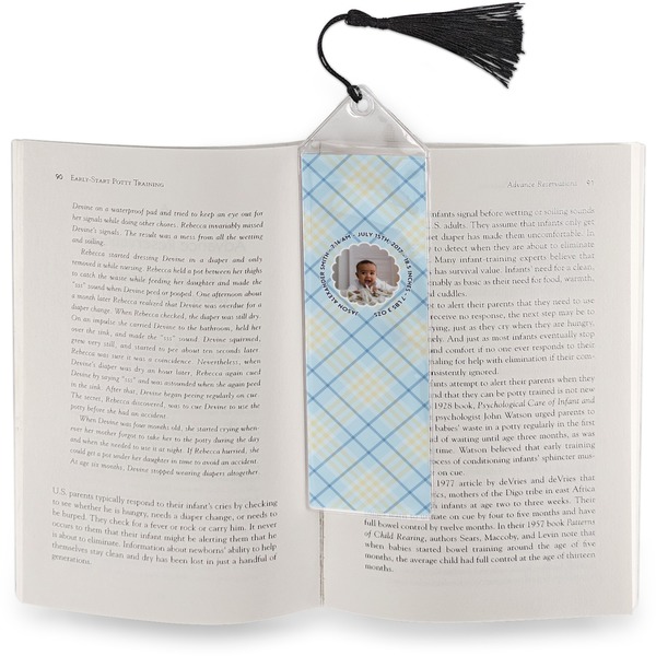 Baby Boy Photo Bookmark with tassel - In book