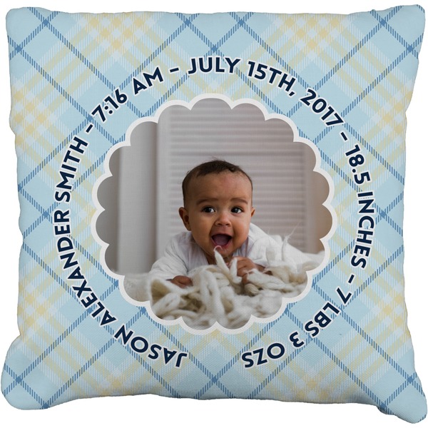 Custom Baby Boy Photo Faux-Linen Throw Pillow 16" (Personalized)