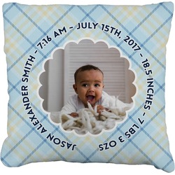 Baby Boy Photo Faux-Linen Throw Pillow 18" (Personalized)