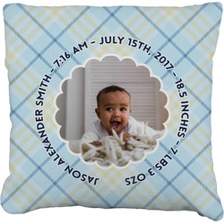 Baby Boy Photo Faux-Linen Throw Pillow 20" (Personalized)