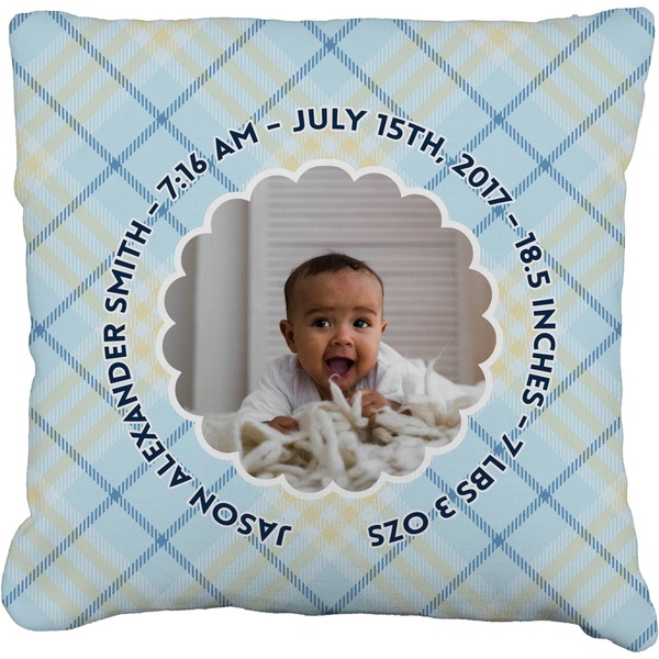 Custom Baby Boy Photo Faux-Linen Throw Pillow 20" (Personalized)