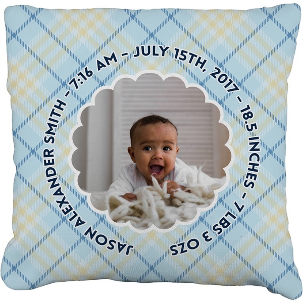 Custom Baby Boy Photo Faux-Linen Throw Pillow 26" (Personalized)