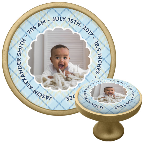 Custom Baby Boy Photo Cabinet Knob - Gold