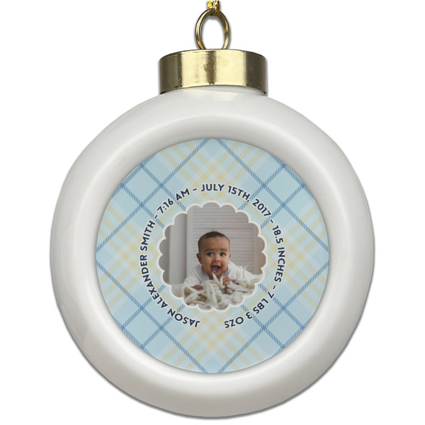 Custom Baby Boy Photo Ceramic Ball Ornament