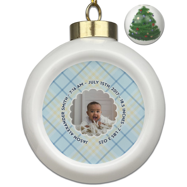 Custom Baby Boy Photo Ceramic Ball Ornament - Christmas Tree