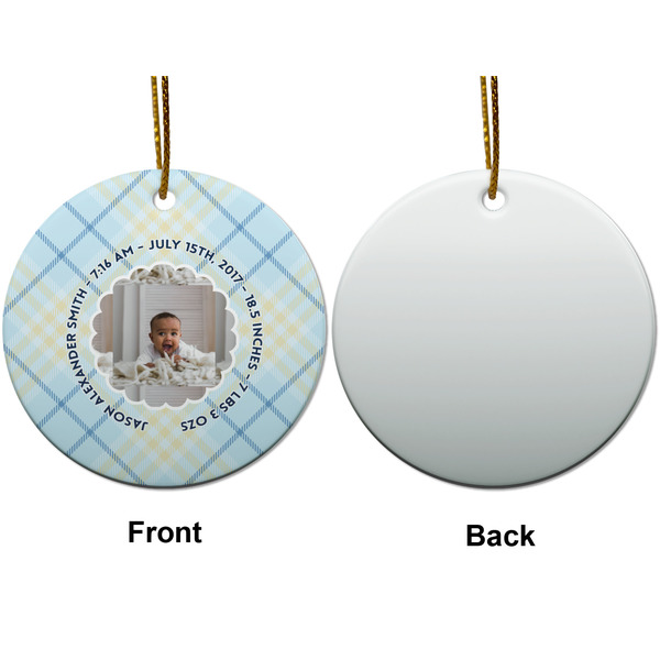 Baby Boy Photo Ceramic Flat Ornament - Circle Front & Back (APPROVAL)