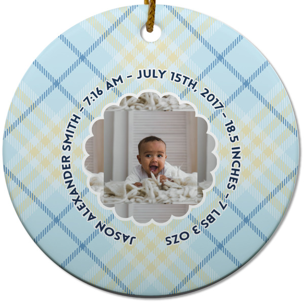 Custom Baby Boy Photo Round Ceramic Ornament