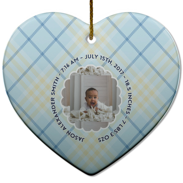 Custom Baby Boy Photo Heart Ceramic Ornament