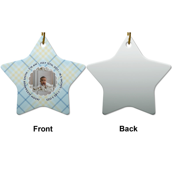 Baby Boy Photo Ceramic Flat Ornament - Star Front & Back (APPROVAL)