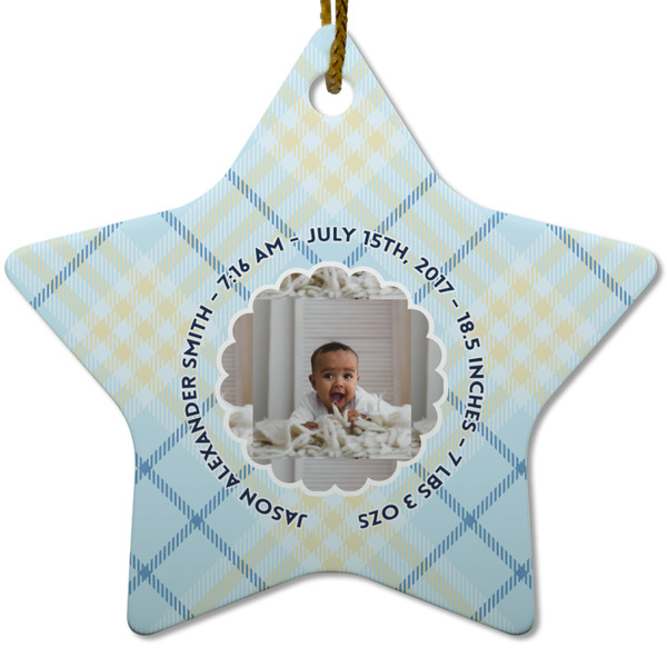 Baby Boy Photo Ceramic Flat Ornament - Star (Front)