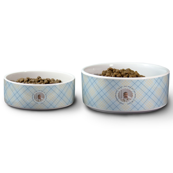 Baby Boy Photo Ceramic Dog Bowls - Size Comparison