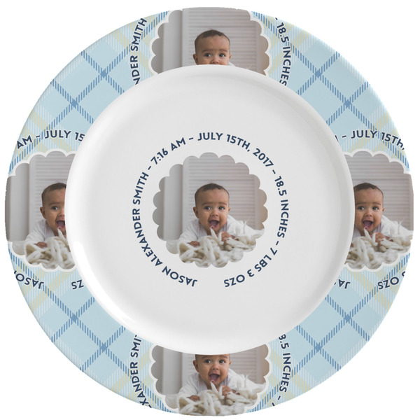 Custom Baby Boy Photo Ceramic Dinner Plates (Set of 4) (Personalized)