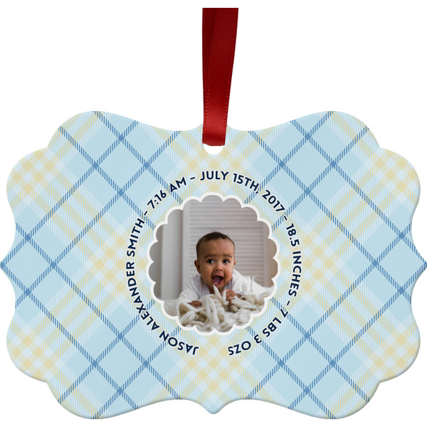 Custom Baby Boy Photo Metal Frame Ornament - Double Sided