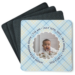Baby Boy Photo Square Rubber Backed Coasters - Set of 4 (Personalized)