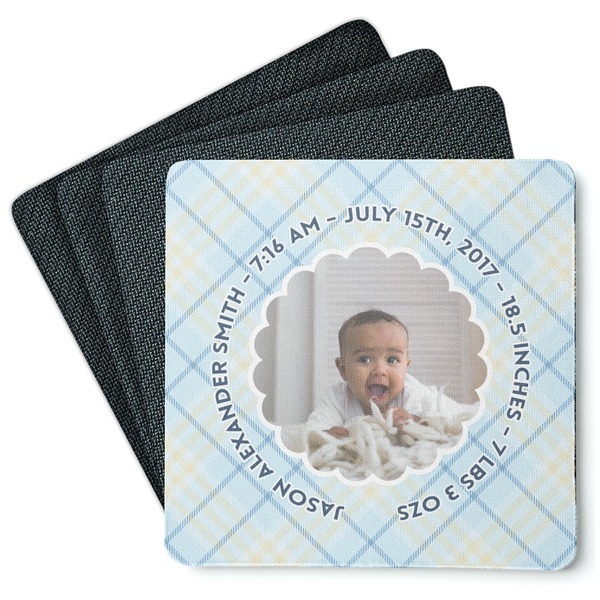 Custom Baby Boy Photo Square Rubber Backed Coasters - Set of 4 (Personalized)