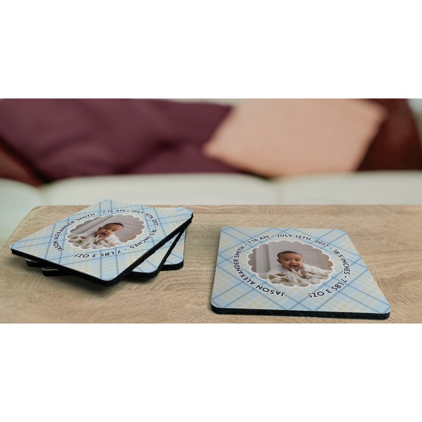 Baby Boy Photo Coaster Rubber Back - On Coffee Table