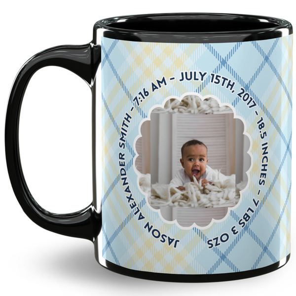 Custom Baby Boy Photo 11 Oz Coffee Mug - Black