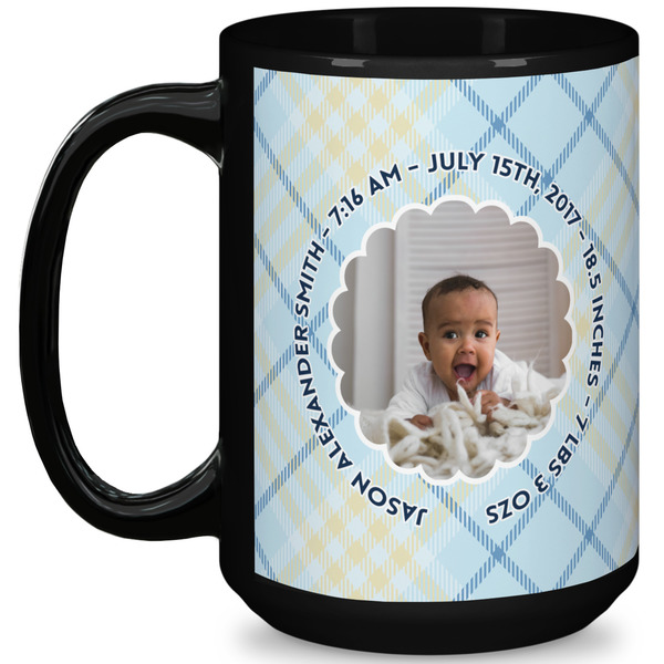 Custom Baby Boy Photo 15 Oz Coffee Mug - Black
