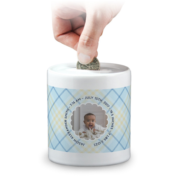 Custom Baby Boy Photo Coin Bank (Personalized)