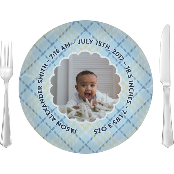 Custom Baby Boy Photo Glass Lunch / Dinner Plate 10" (Personalized)