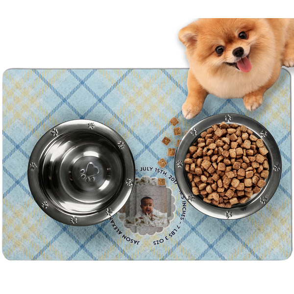 Custom Baby Boy Photo Dog Food Mat - Small