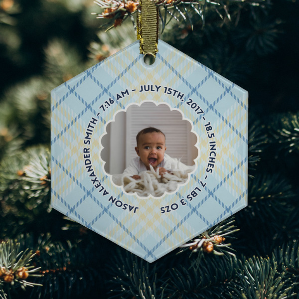 Baby Boy Photo Frosted Glass Ornament - Hexagon (Lifestyle)