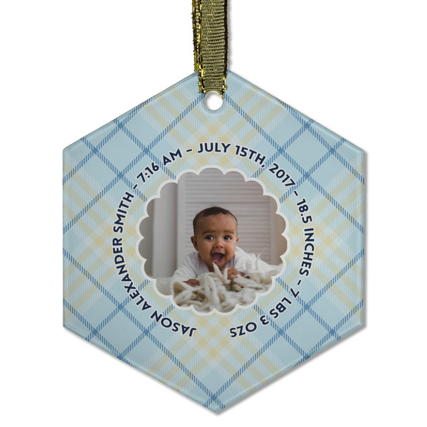 Custom Baby Boy Photo Flat Glass Ornament - Hexagon