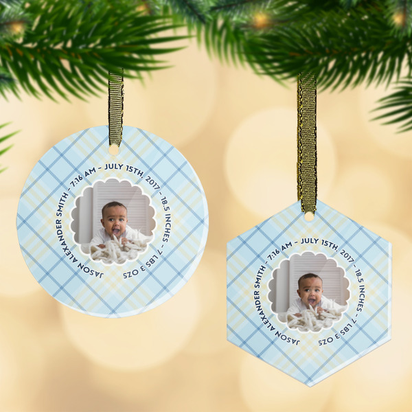Custom Baby Boy Photo Flat Glass Ornament