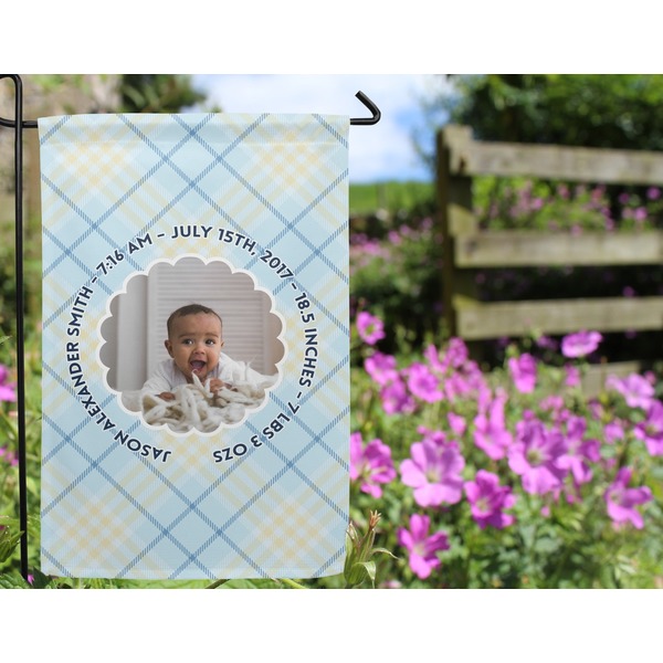 Baby Boy Photo Garden Flag - Outside In Flowers