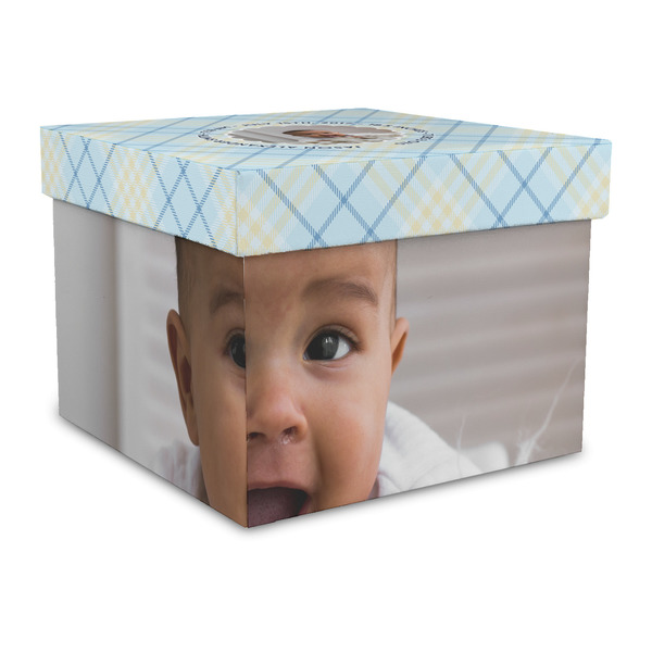 Custom Baby Boy Photo Gift Box with Lid - Canvas Wrapped - Large