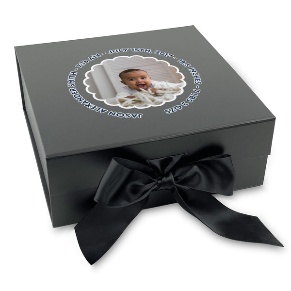 Custom Baby Boy Photo Gift Box with Magnetic Lid - Black